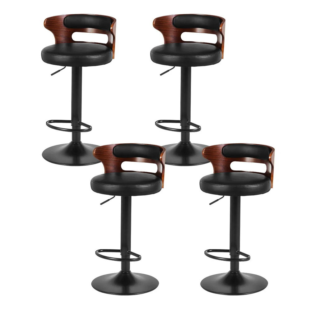 Set of 4 Caen Bar Stools Gas Lift Faux Leather - Brown and Black - Nurns