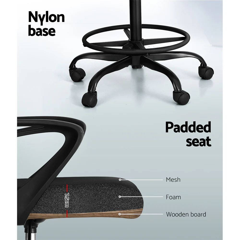 Artiss Office Chair Drafting Stool Computer Standing Desk Mesh Chairs Black - Nurns