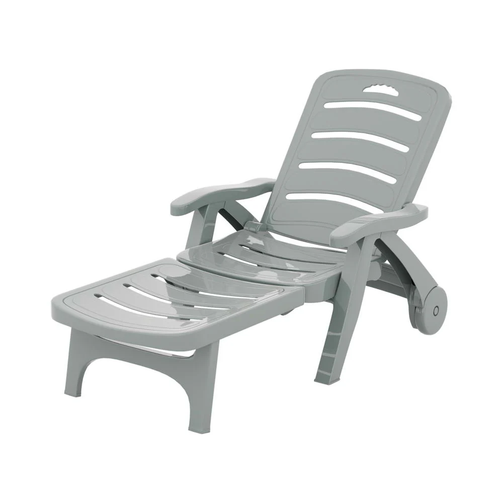 Nemy Sun Lounger Folding Lounge Chair Wheels Patio Outdoor Furniture - Grey - Nurns