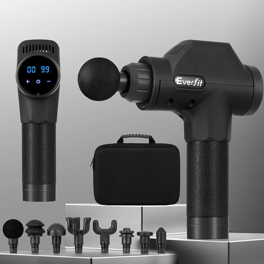 Everfit Massage Gun 30 Speed 8 Heads Chargeable Black - Nurns