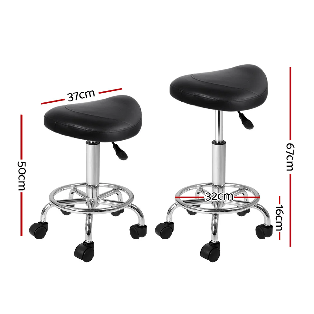 Set of 2 Salon Stool Saddle Swivel Chair Black - Nurns
