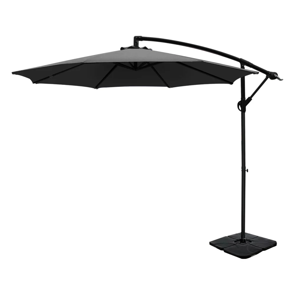 Instahut 3m Umbrella w/Base Outdoor Cantilever Beach Garden Patio Parasol Charcoal - Nurns