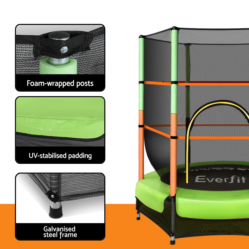 Everfit Trampoline for Kids 4.5FT with Enclosure Safety Net Rebounder Gift Green - Nurns