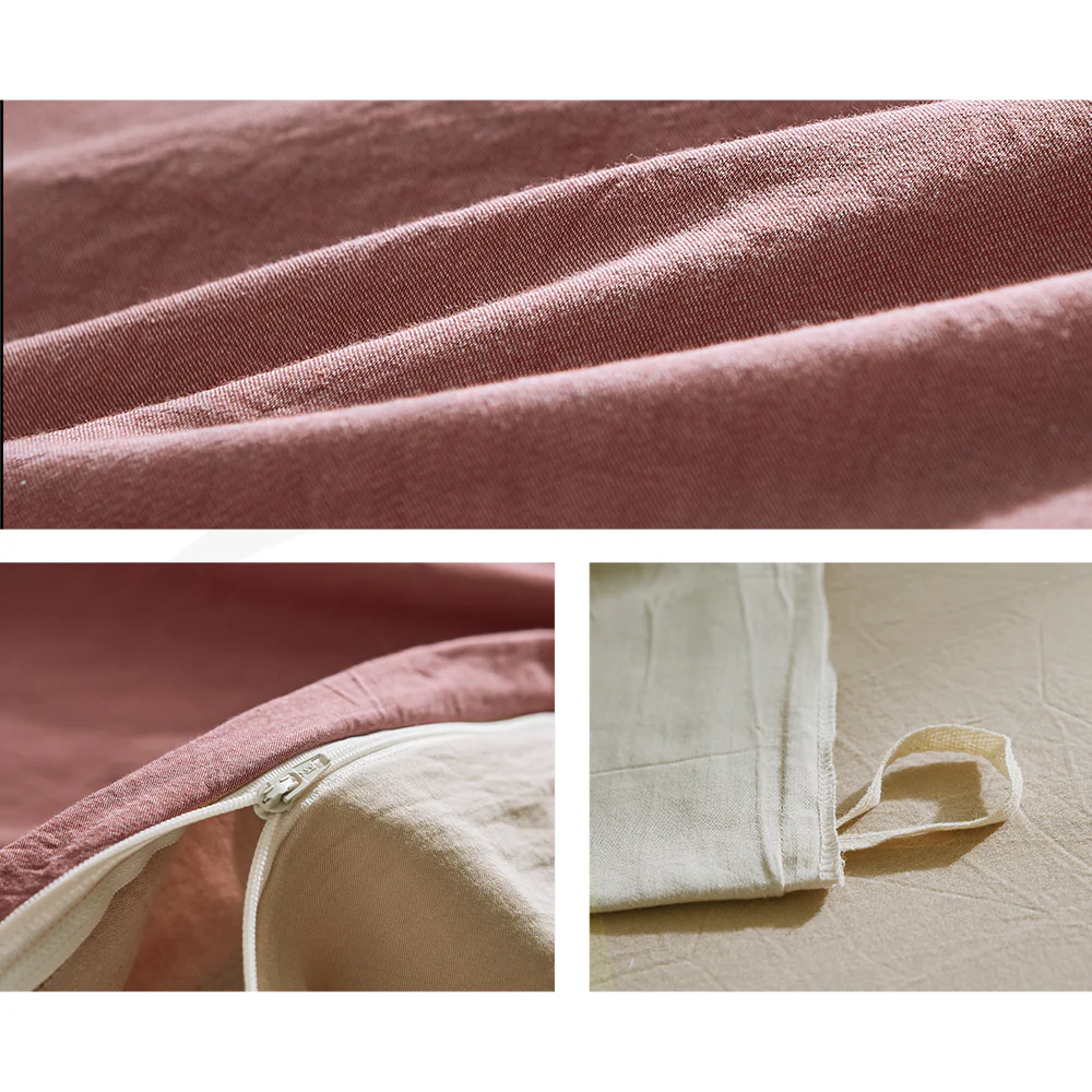 Single Cosy Club Cotton Bed Sheets Set Red Beige Cover - Nurns