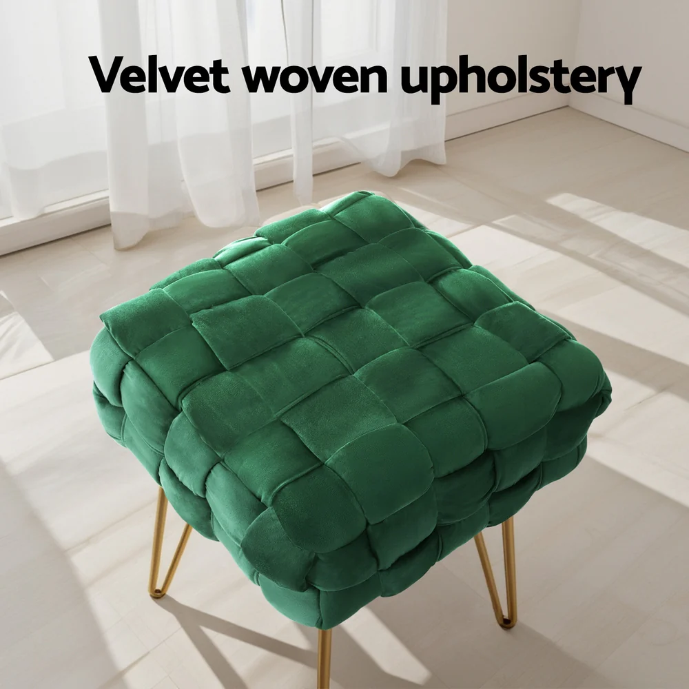 Ottoman Foot Stool Vanity Woven Velvet - Green - Nurns