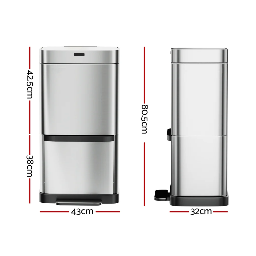 70L Motion Sensor Bin Pedal Bins Automatic - Silver - Nurns