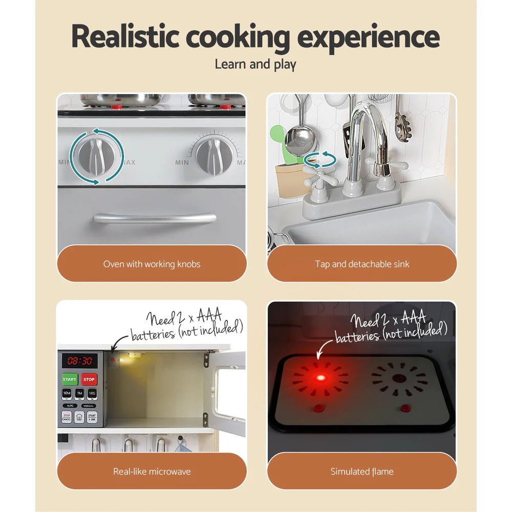 Kids Kitchen with Rangehood Set Pretend Play Wooden Toys Cooking Cookware Childrens Toy - Nurns