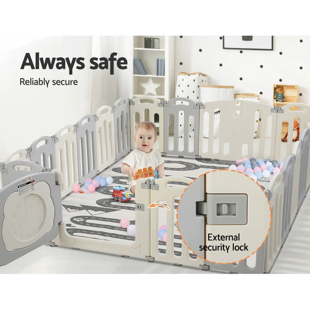Baby Playpen 20 Panels Foldable Toddler Fence Safety Play Activity Centre - Nurns