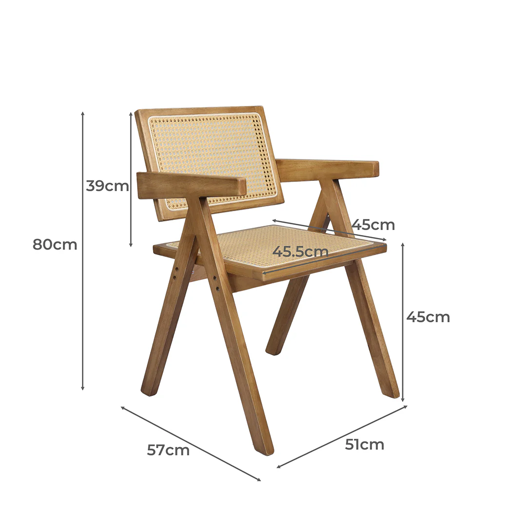 Elowen Dining Chair Solid Wood Rattan Armchair Wicker Accent Lounge Chairs - Natural - Nurns