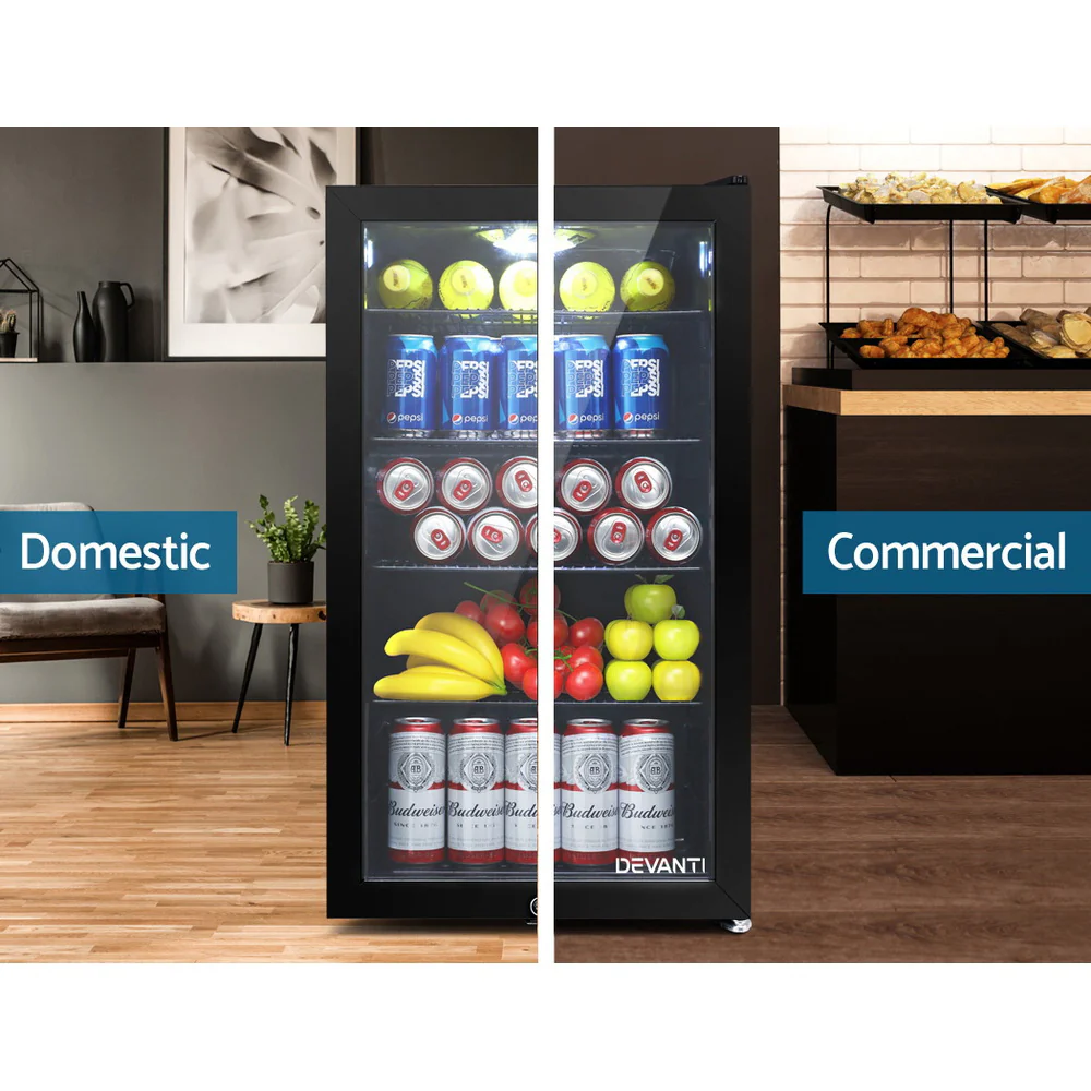 Devanti 98L Bar Fridge Glass Door Mini Fridges Freezer Black - Nurns