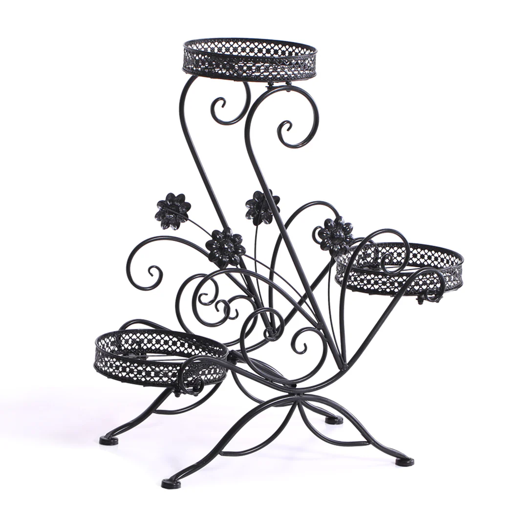 Plant Stand Outdoor Indoor Metal Flower Pots Rack Corner Black Planter Shelf - Nurns