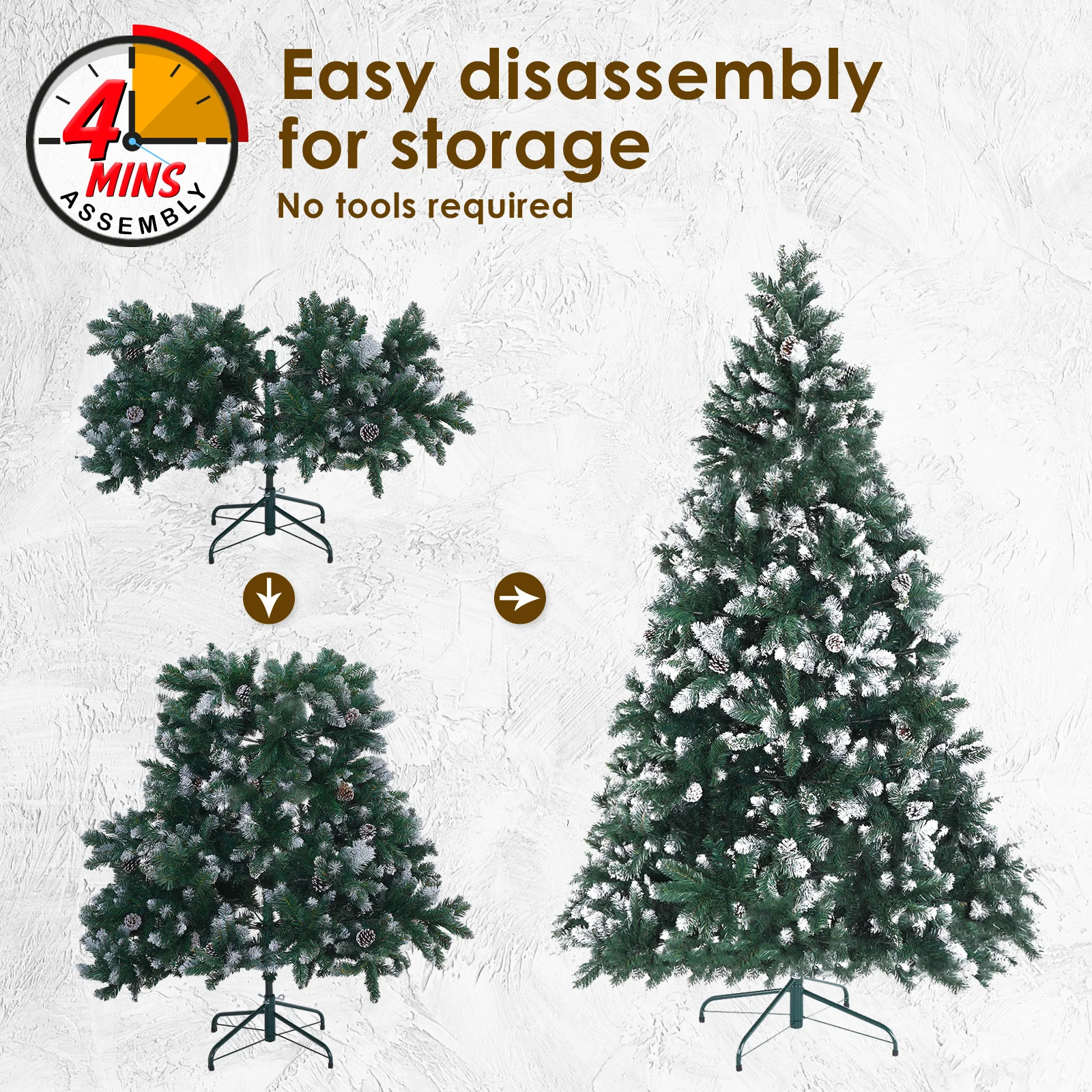 7ft 2.1m 1290 Tips Snowy Christmas Tree Xmas Pine Cones Green - Nurns