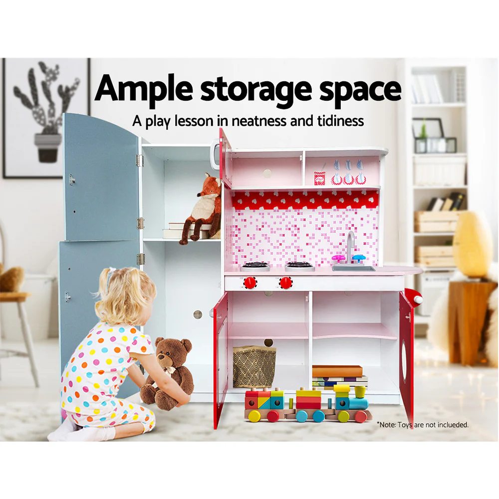 Kids Kitchen Set Pretend Play Wooden Toys Cooking Cookware Children's Toy - Nurns