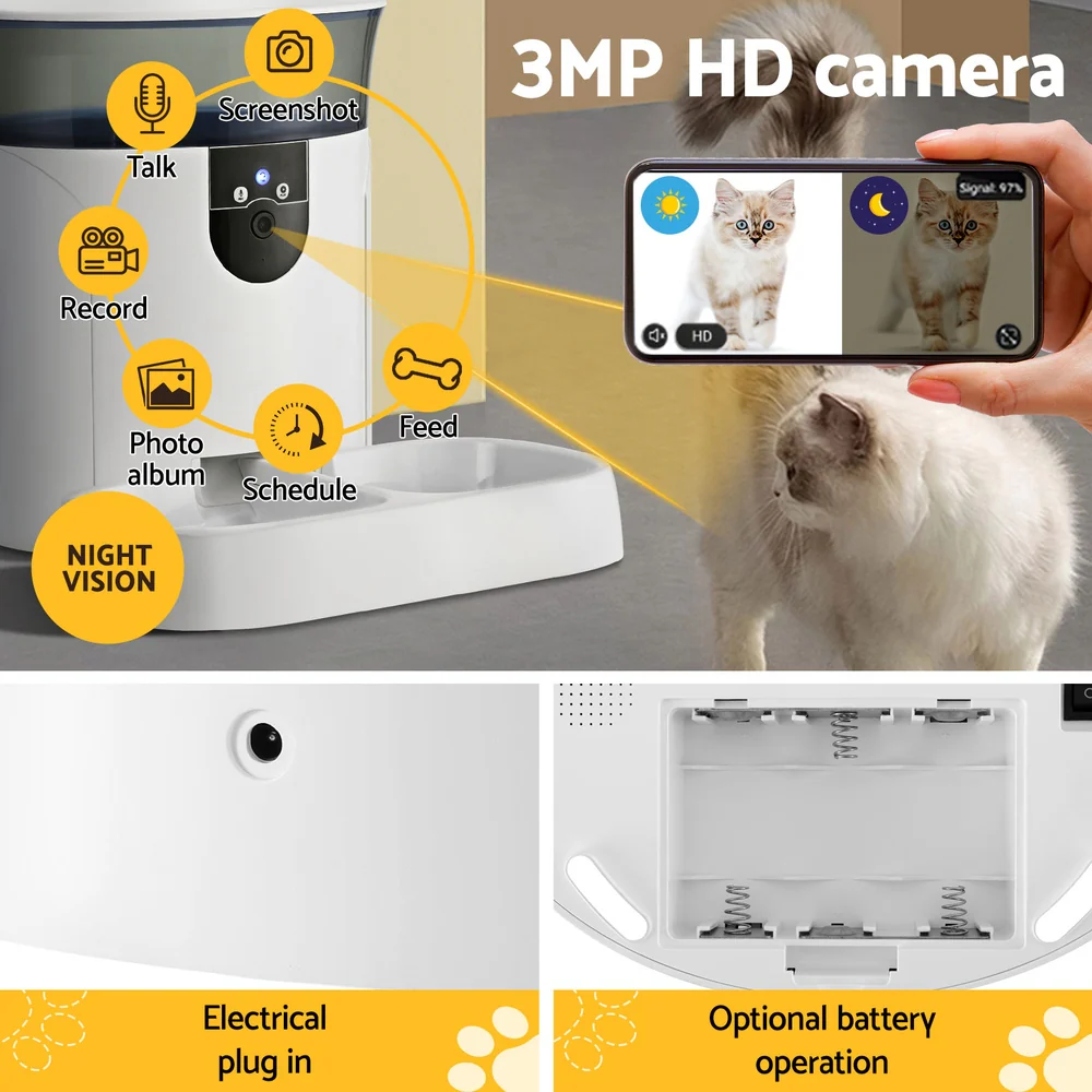 7L Automatic Pet Feeder Dog Cat Camera Wifi Smart Food Dispenser Timer - Nurns