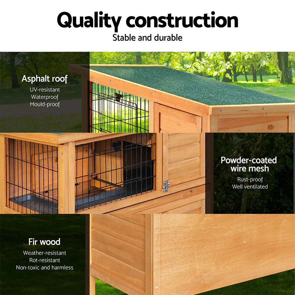 Rabbit Hutch Wooden Cage Pet hutch Chicken Coop 91.5cm x 46cm x 116.5cm - Nurns