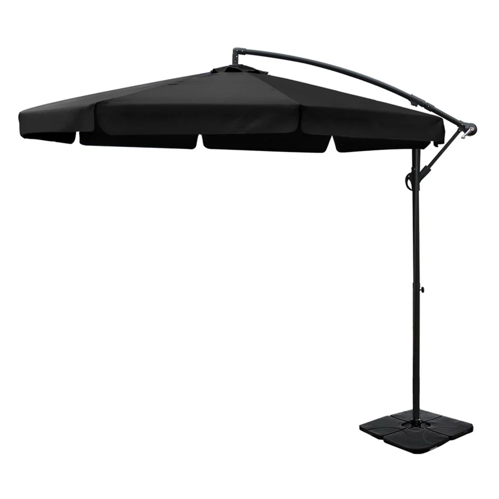 Instahut 3m Outdoor Umbrella w/Base Cantilever Garden Beach Patio Black - Nurns