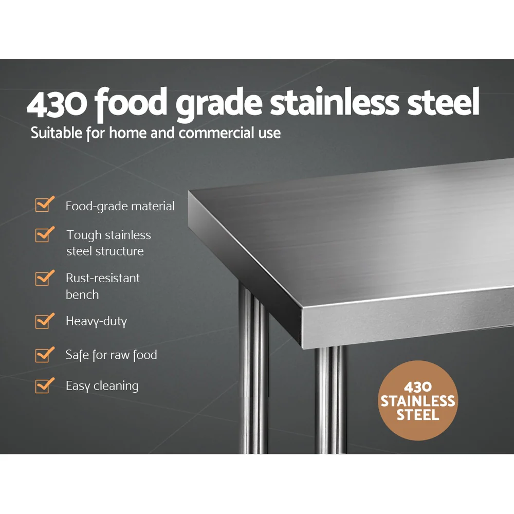 610x1524mm Commercial Stainless Steel Kitchen Bench - Nurns