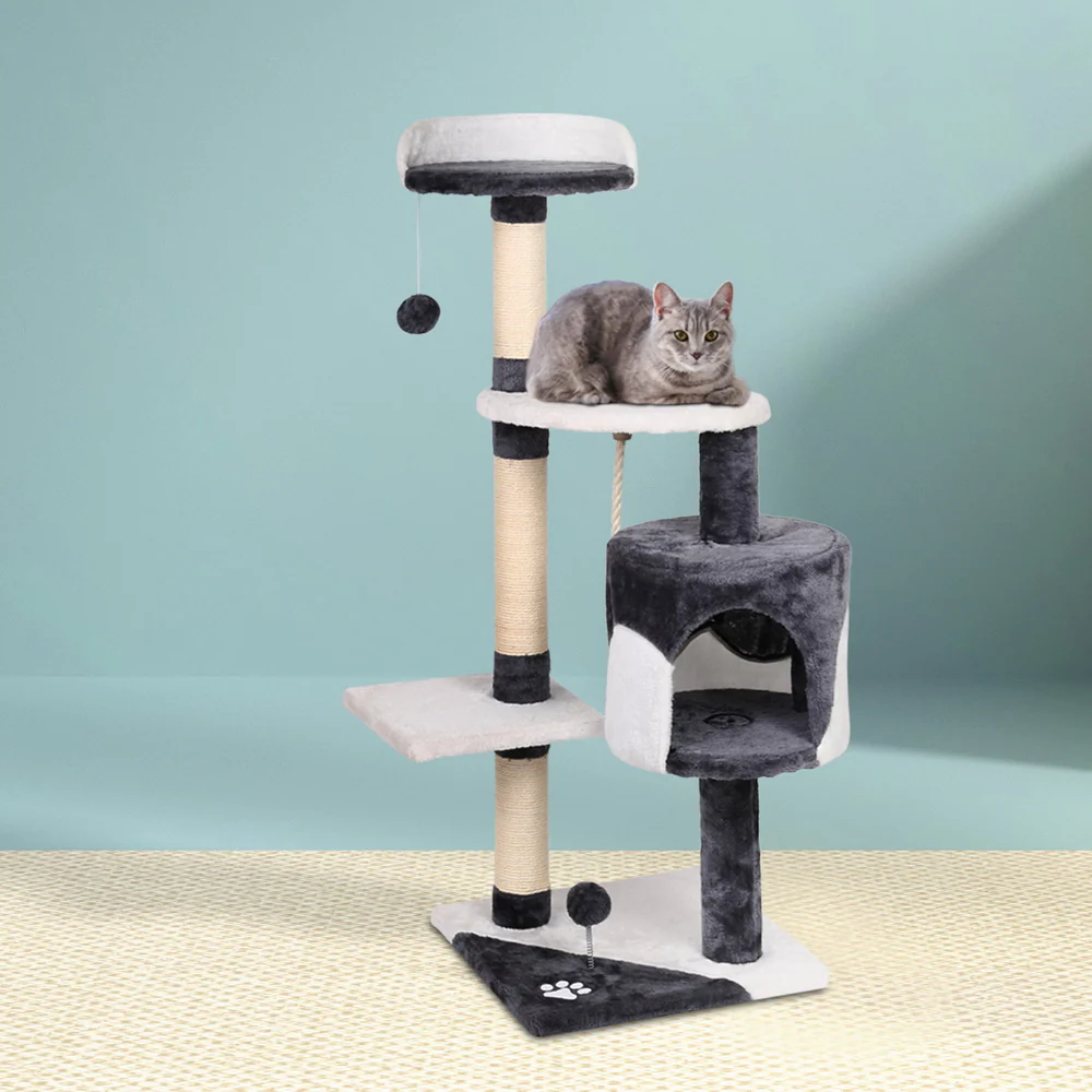 Cat Tree 112cm Trees Scratching Post Scratcher Tower Condo House Furniture Wood - Nurns