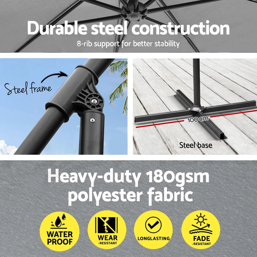 Instahut Umbrella Outdoor Umbrellas Cantilever Sun Stand UV Garden Base Grey 3M - Nurns