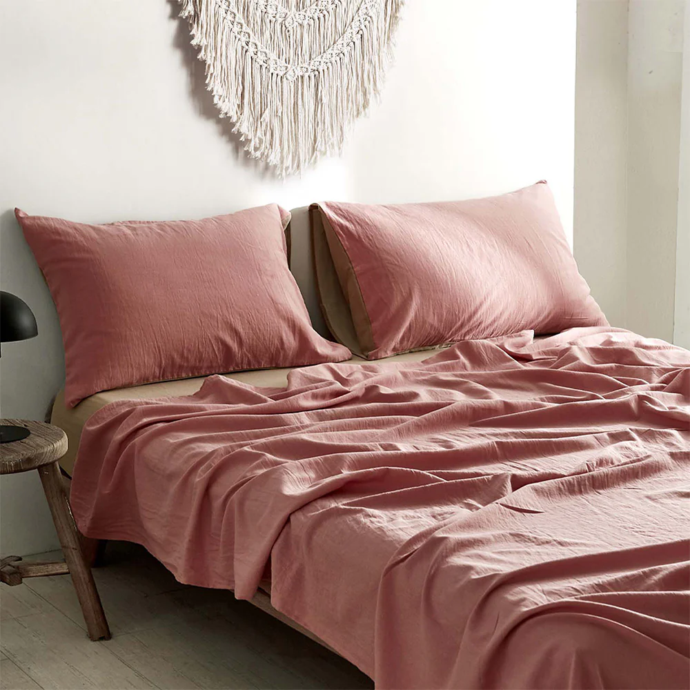 Double Cosy Club Cotton Bed Sheets Set Pink Brown Cover - Nurns