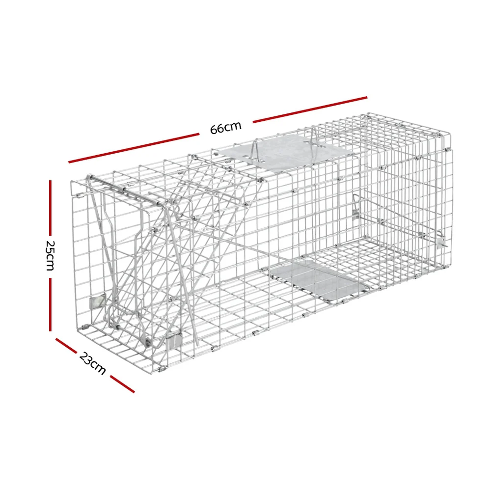 Set of 2 Humane Animal Trap Cage 66x23x25cm - Silver - Nurns