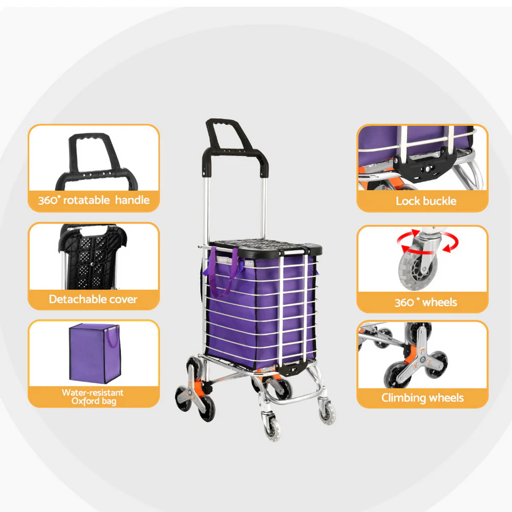 Shopping Cart Trolley 35L Foldable Climbing Wheels - Nurns