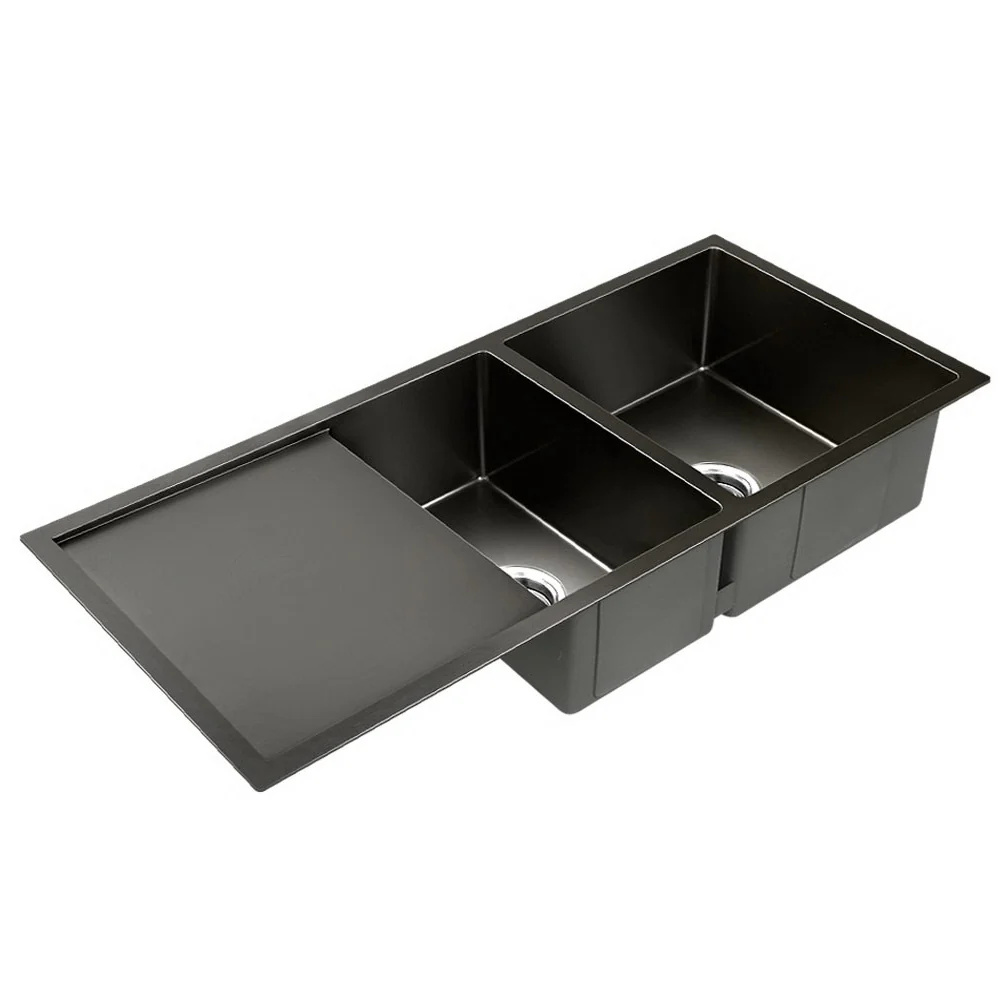 Cefito Kitchen Sink 100X45cm Stainless Steel Basin Double Bowl Black - Nurns