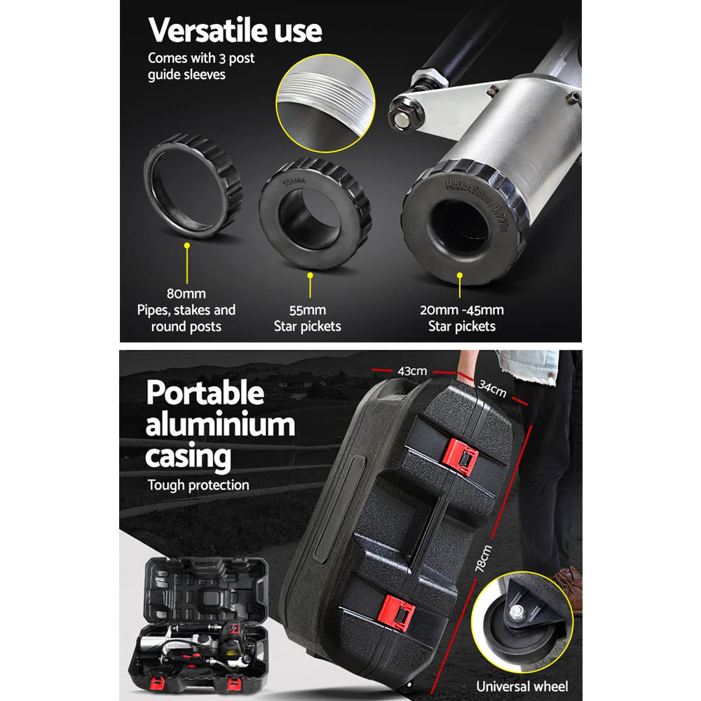 Petrol Post Driver 38CC 4-Stroke Rammer Pile Star Picket Fence Hole - Black - Nurns