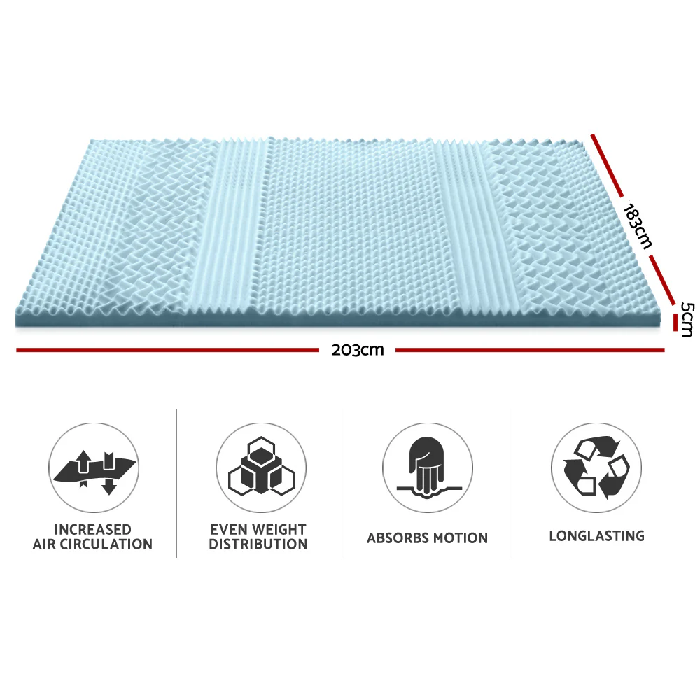 King Giselle Bedding Memory Foam Mattress Topper 7-Zone 5cm - Nurns