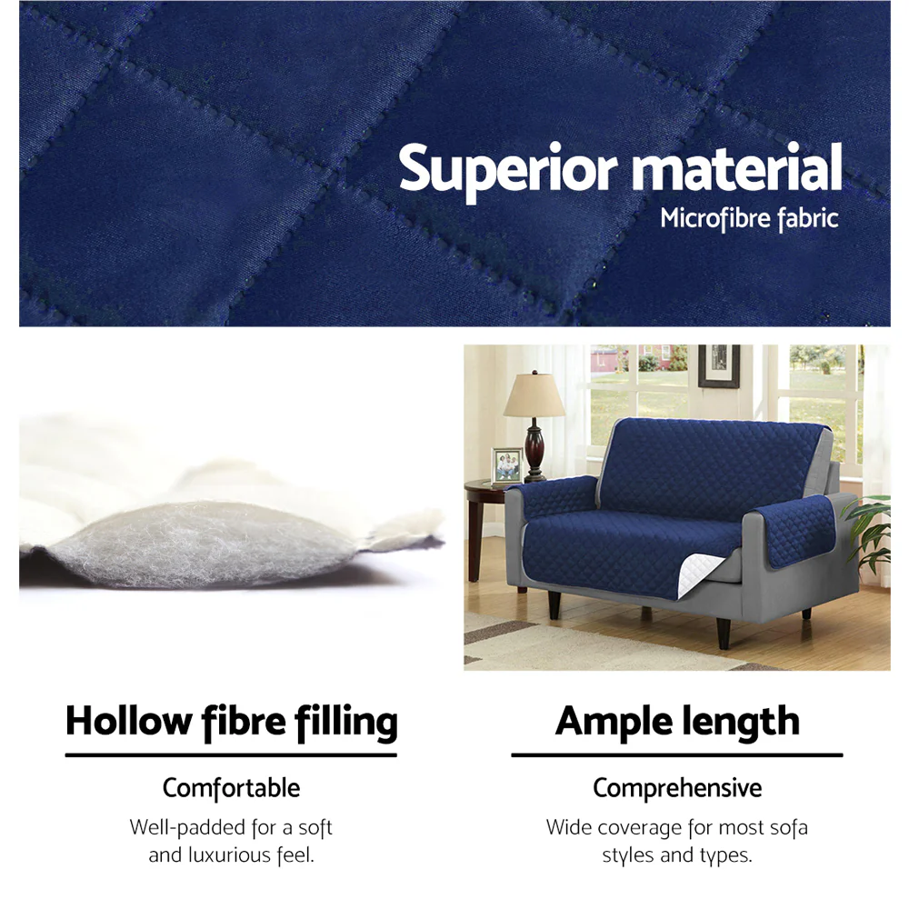 Sofa Cover Quilted Couch Covers Lounge Protector Slipcovers 3 Seater Navy - Nurns
