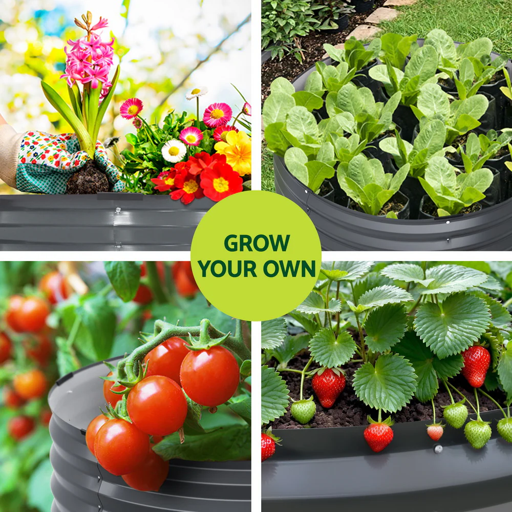 Garden Bed 90x45cm Round Latches Planter Box Raised Galvanised Herb - Nurns