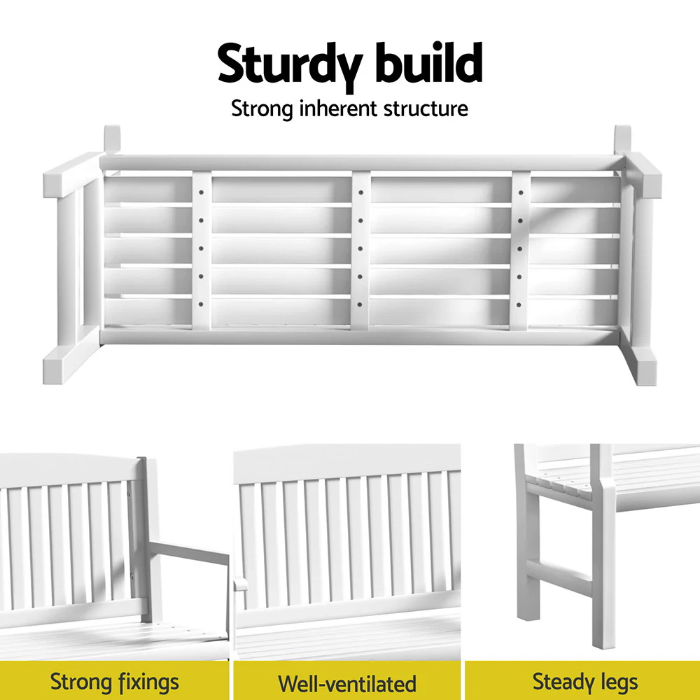 Emeric Outdoor Garden Bench Seat Wooden Chair Patio Furniture Timber Lounge - White - Nurns