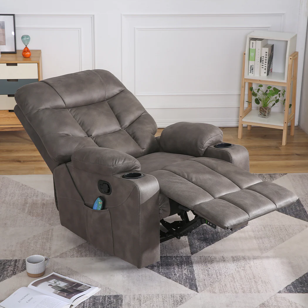 Pax Electric Massage Recliner Chair Heated 8-point Lounge Armchair - Grey - Nurns