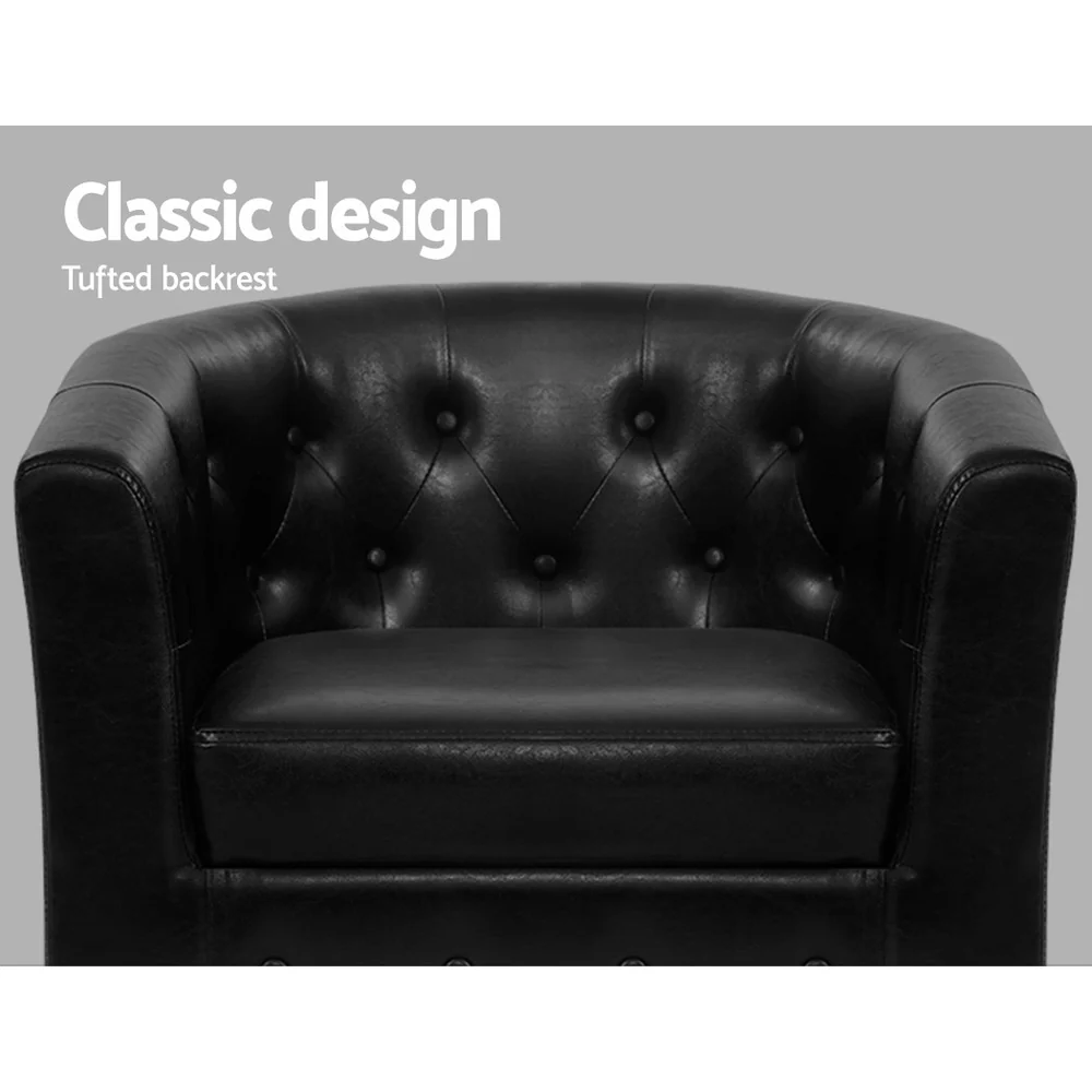 Maxina Accent Tub PU Leather Lounge Armchair - Black - Nurns