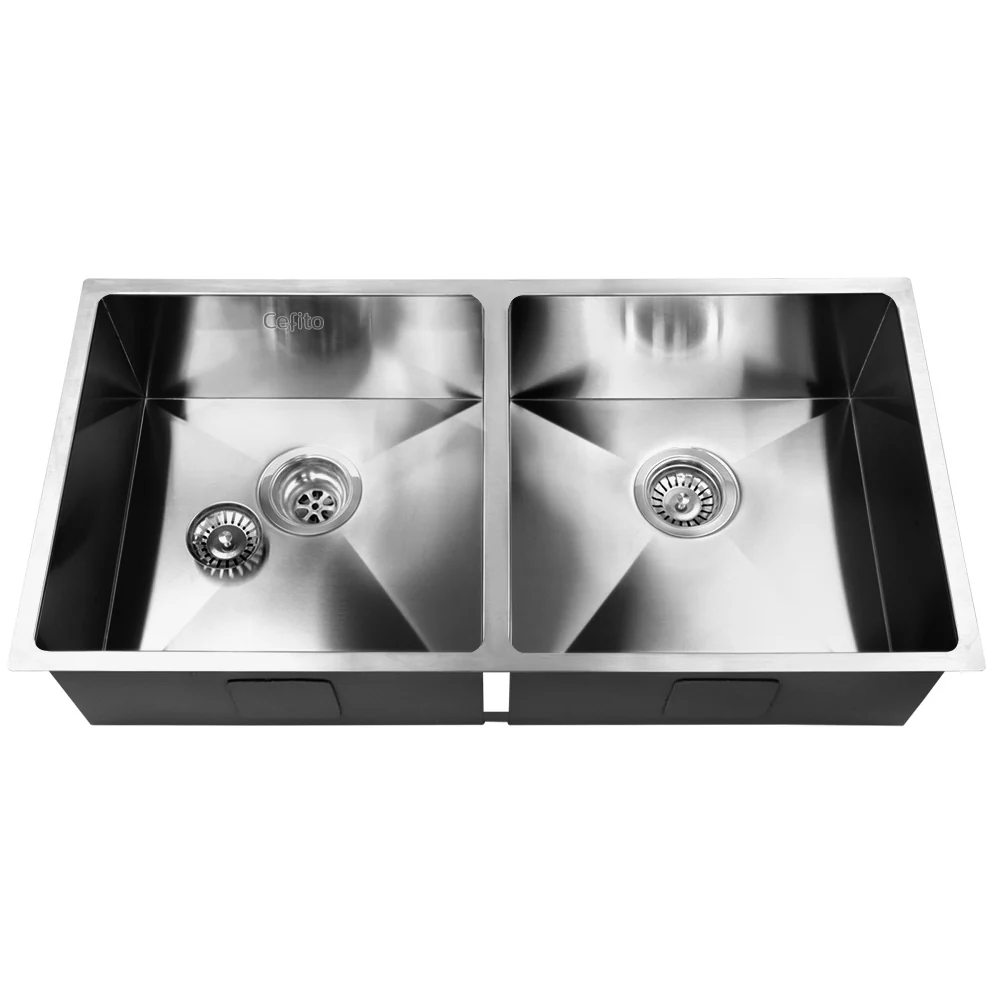 Cefito Kitchen Sink 86X44cm Stainless Steel Basin Double Bowl Silver - Nurns