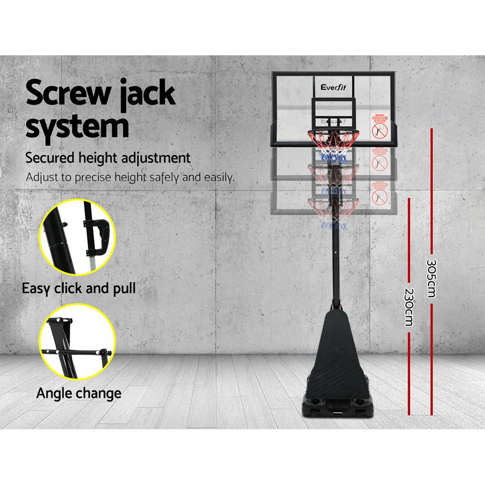Everfit 3.05M Basketball Hoop Stand System Adjustable Height Portable Black Pro - Nurns