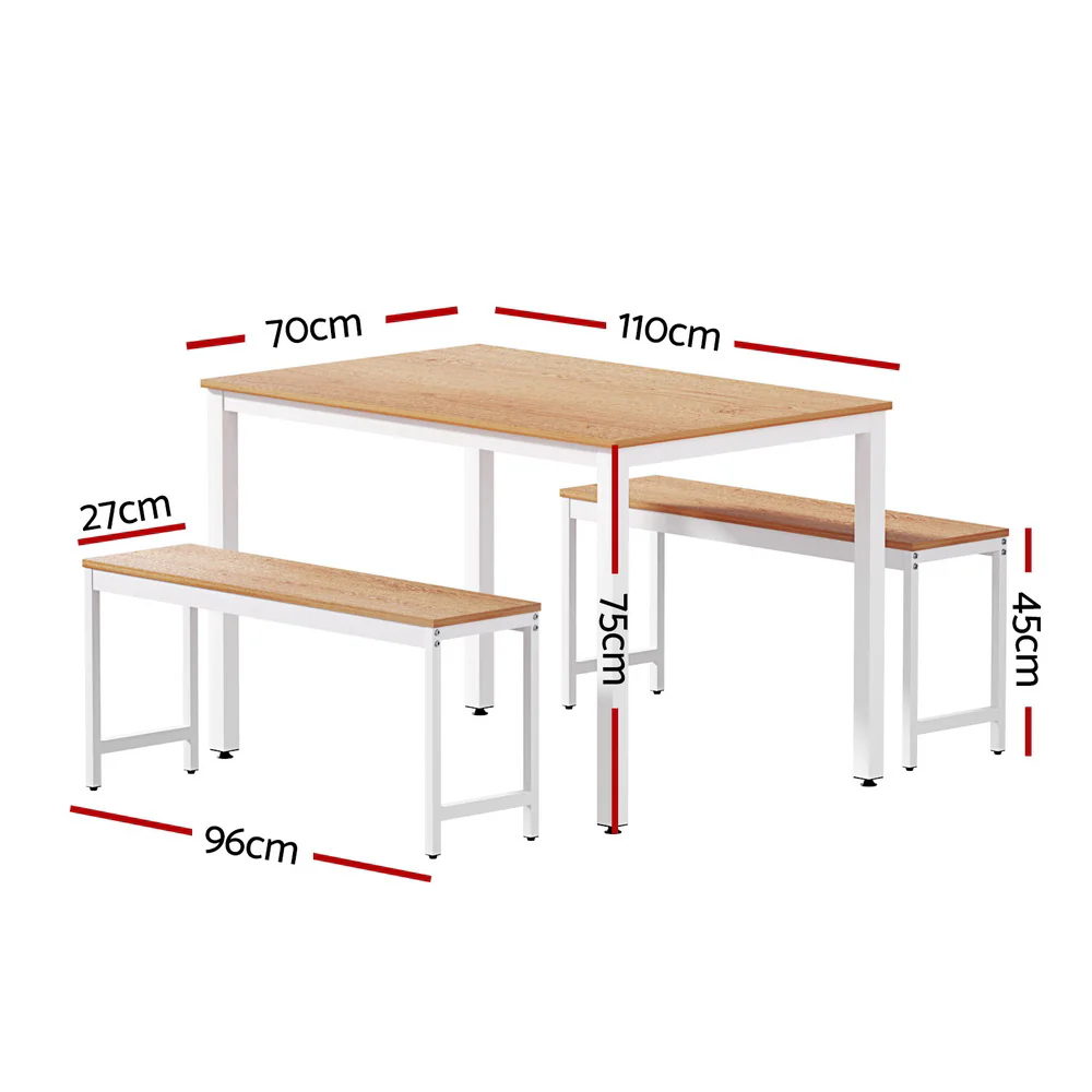 Dining Table and Chairs Set 3PCS Metal Desk Bench Sets Kitchen Furniture - Nurns