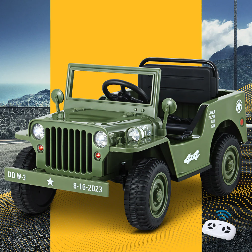 Kids Ride on Car Off Road Military Toy Cars 12V - Olive - Nurns
