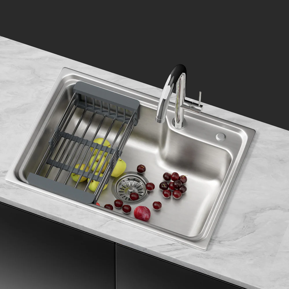 Kitchen Sink 61x43cm Stainless Steel Basin Single Bowl Silver Drain Basket - Nurns