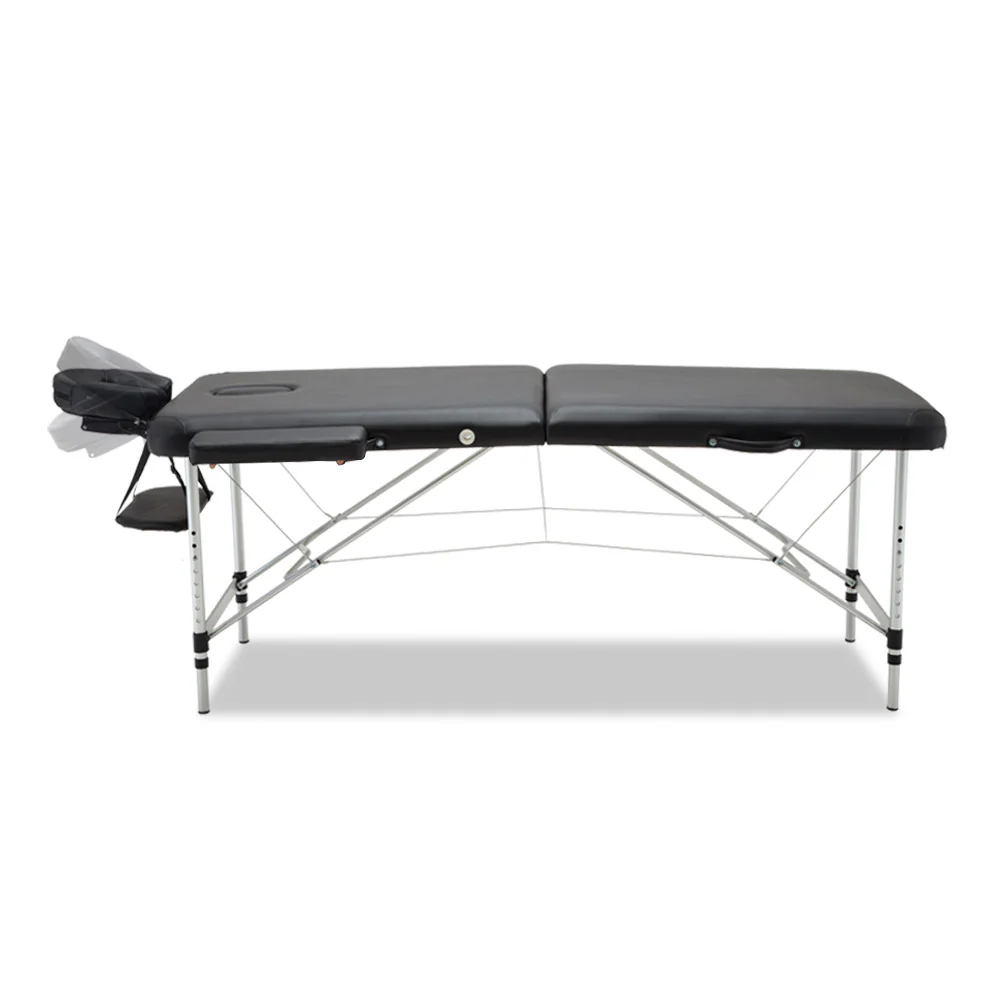 Massage Table 55cm 2 Fold Aluminium Massage Bed Portable Beauty Therapy Black - Nurns