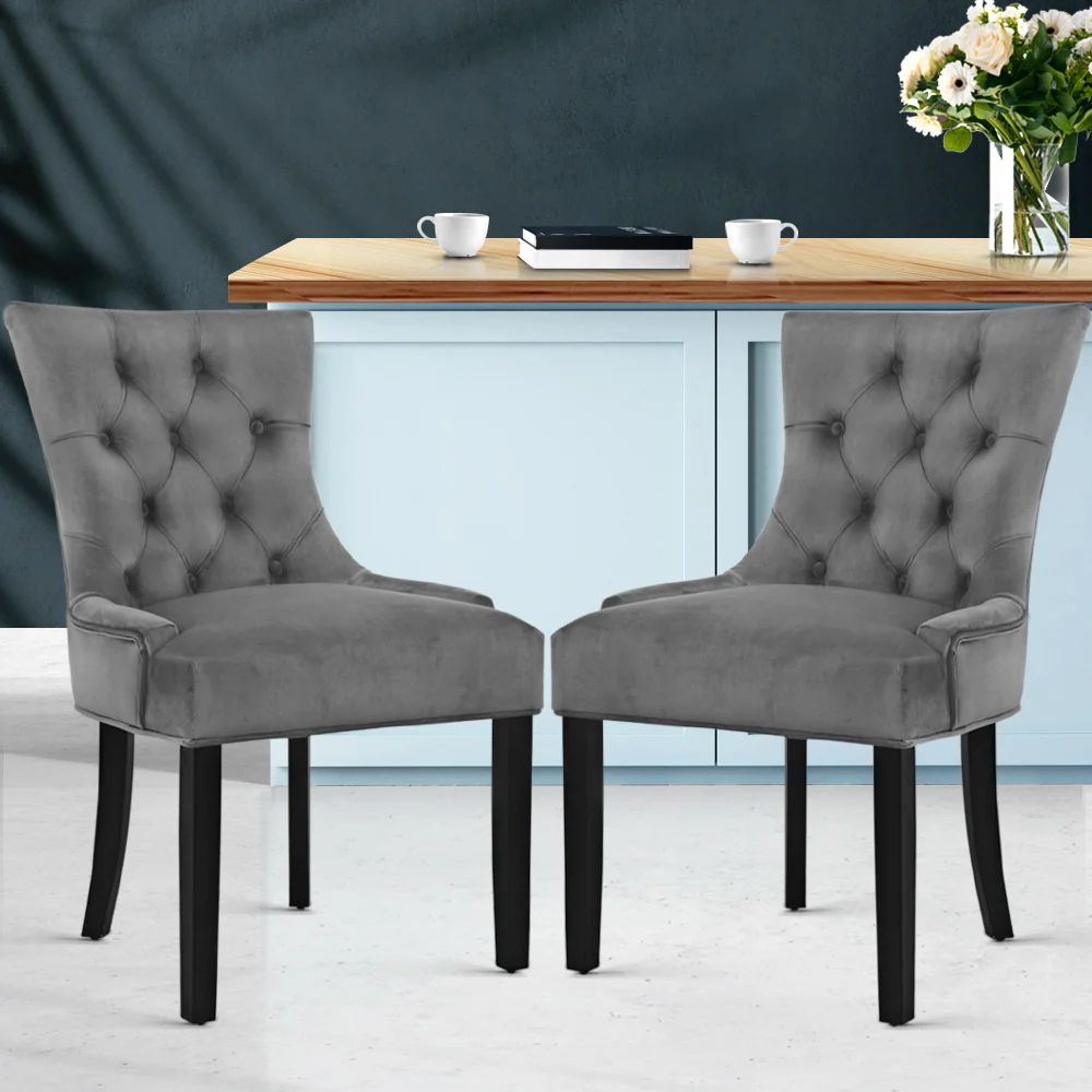 Layne Set of 2 Dining Chairs Velvet French Provincial - Grey - Nurns
