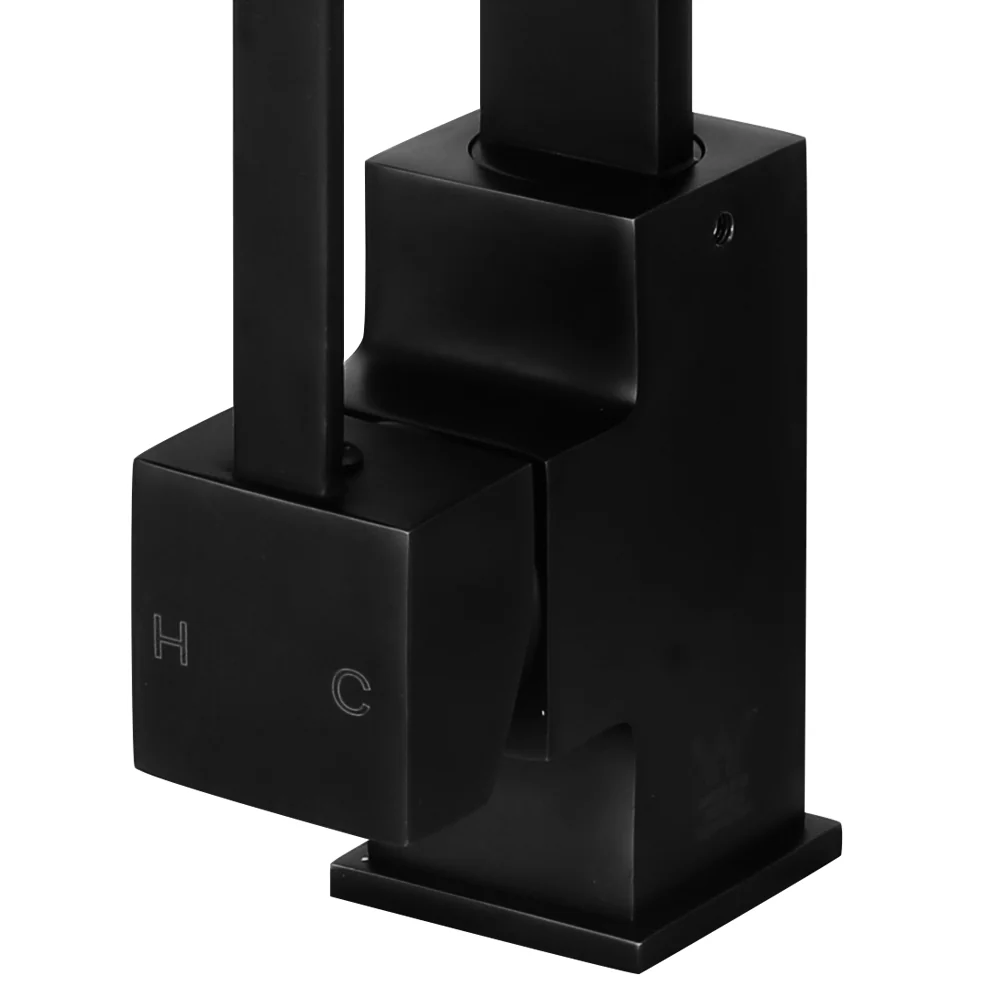 Kitchen Mixer Tap Mixer Square Sink Faucet Basin Laundry Black - Nurns