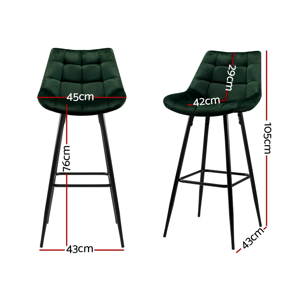 Set of 2 Loures Velvet Bar Stools - Green - Nurns