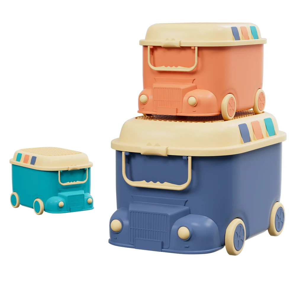 Set of 3 Toy Storage Box Cute Car Toy Container Kids Toys Organiser Snack Boxes - Nurns