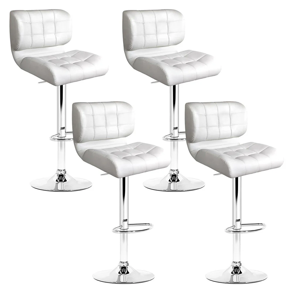 Set of 4 Genoa PU Leather Gas Lift Bar Stools - White & Chrome - Nurns