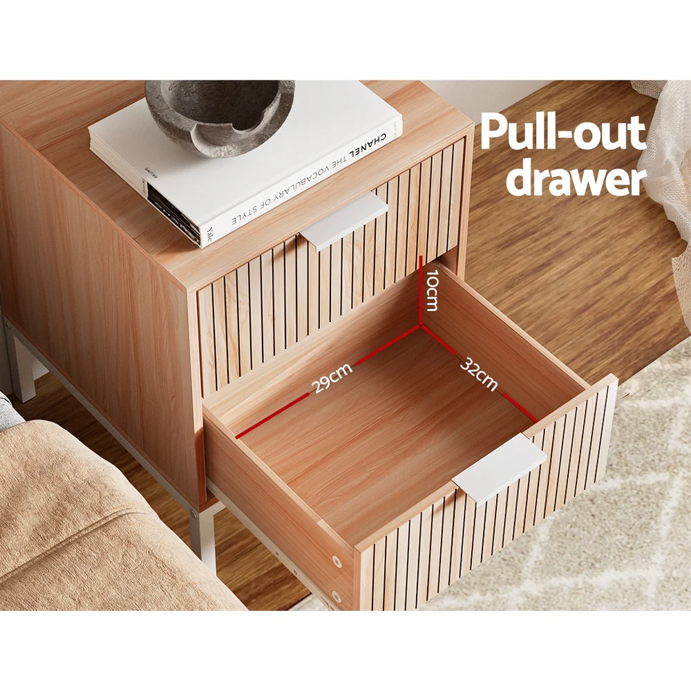 Brantford Wooden Bedside Tables Shelf Drawers Nightstand Storage Bedroom with 2 Drawers - Brown - Nurns