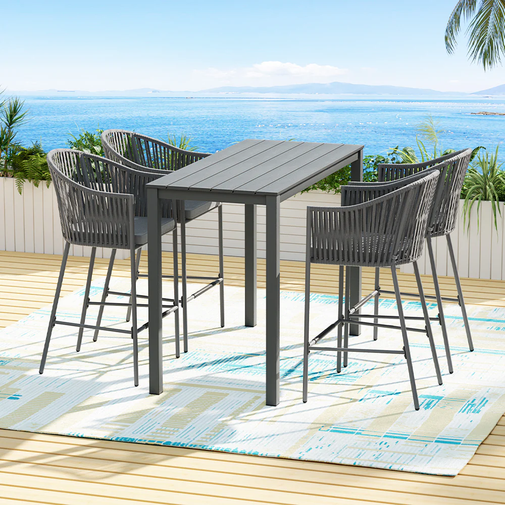 Asher 4-Seater Bar Table Furniture Chairs Table Patio 5-Piece Outdoor Bistro Set - Grey - Nurns