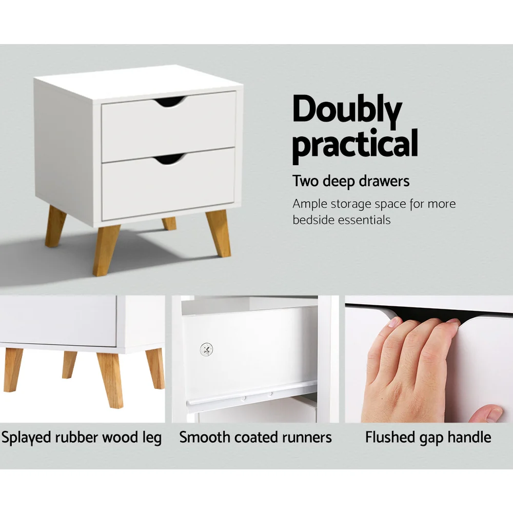 Beloeil Wooden Veneer Bedside Tables with 2 Drawers - White - Nurns