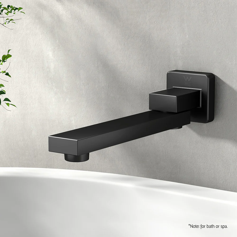 Bathroom Mixer Spout Wall Bath Tap Square Swivel Bathtub Black - Nurns
