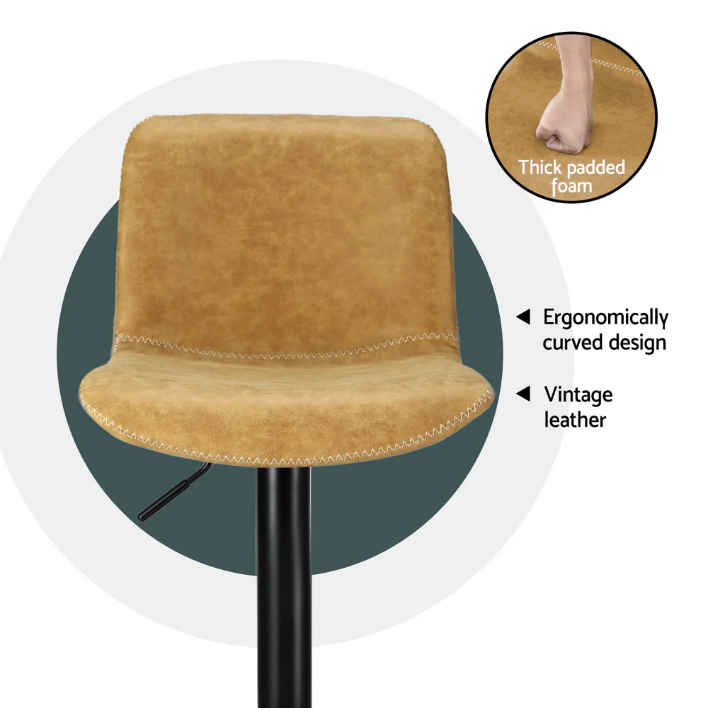 Set of 4 Karachi Bar Stools Kitchen Swivel Gas Lift Chairs - Brown - Nurns